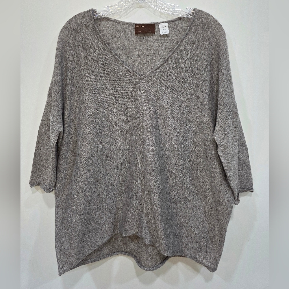 Kerisma Heather Gray Linen Blend Sweater V-Neck 3/4 Sleeve Center Seam S/M